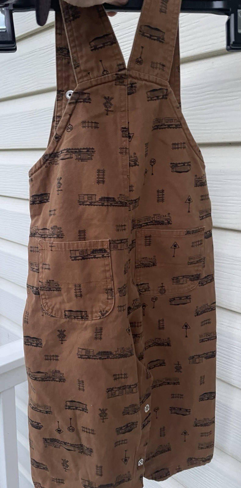 Carhartt Baby Boy Overalls, Brown With Boxcar trains. Size 24 Months