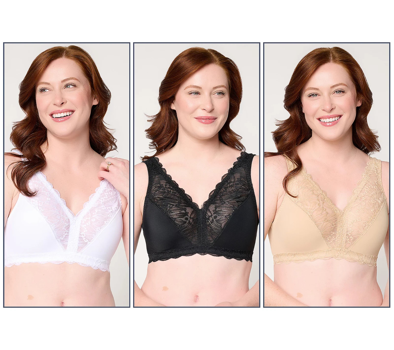 Breezies Lace Wirefree Bra Set of 3 Basic L Comfort Support