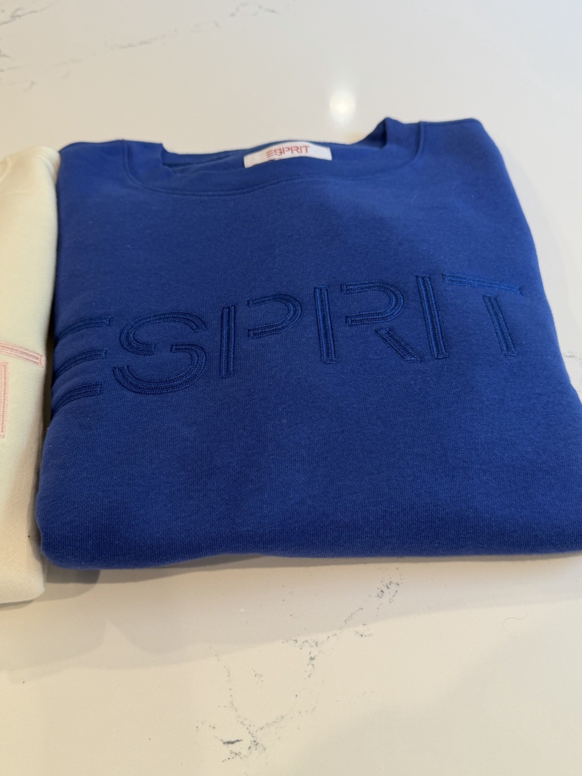 Esprit Women’s Logo-Multicolor Sweatshirt Crewneck Blue RETRO-New With Tags
