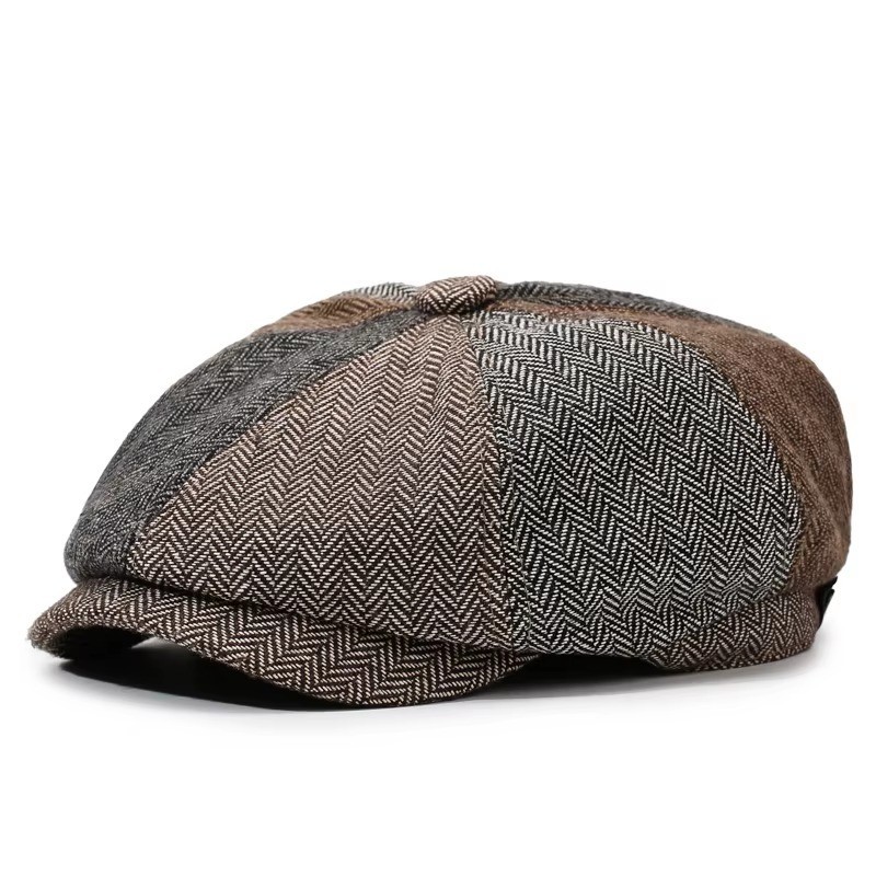 Newsboy Hat Flat Cap Driver Herringbone Tweed Plain Wool Baker Boy Classic Golf