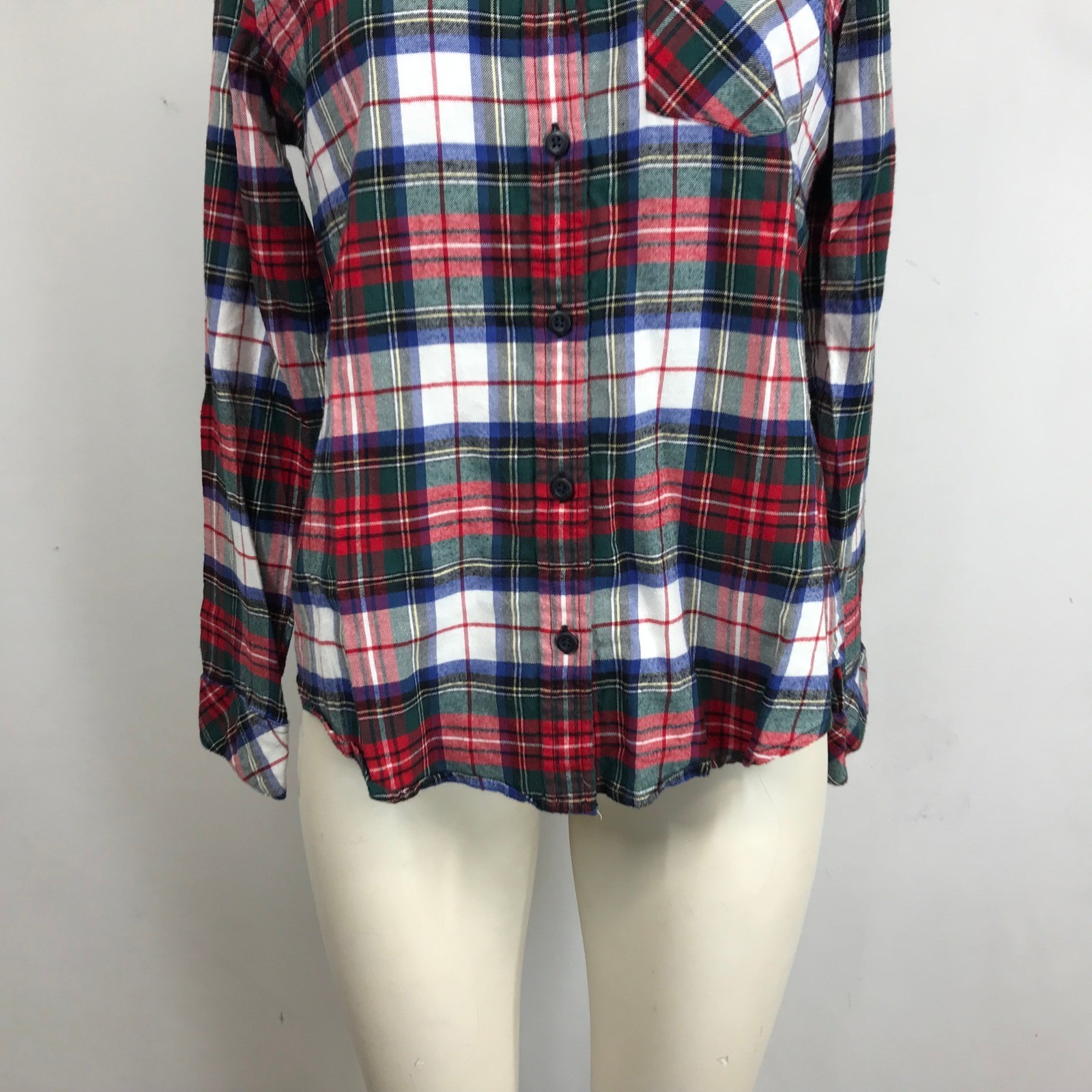 Pendleton Small Red Green Blue White Plaid Cotton Button Down Shirt Long Slv