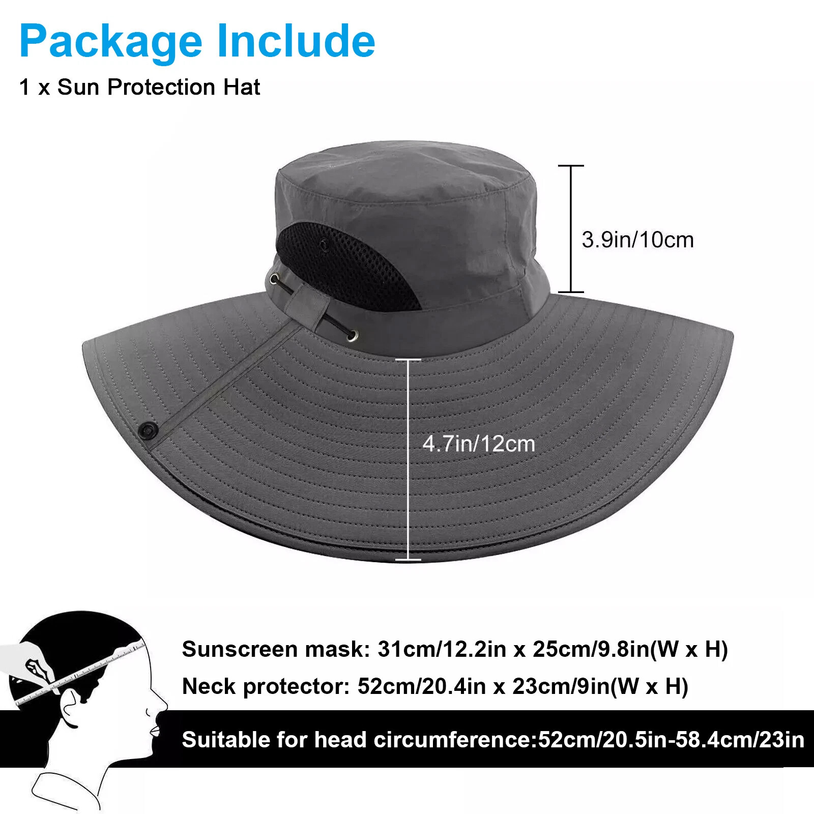 Wide Brim Sun Hat with Neck Flap UV Protection Hiking Fishing Cap for Men Women