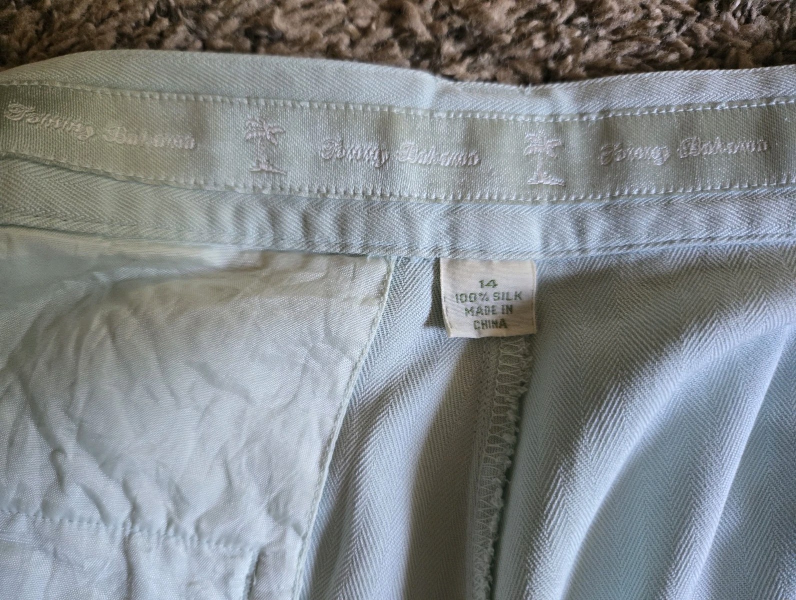Tommy Bahama 100% Silk Shorts High Rise Pleated Mint Women’s Sz 14