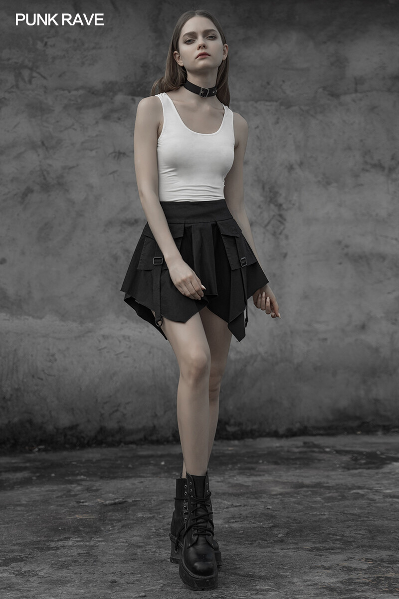 Punk Rave Metal Rock Irregular Cargo Skirt With Pocket Classic black