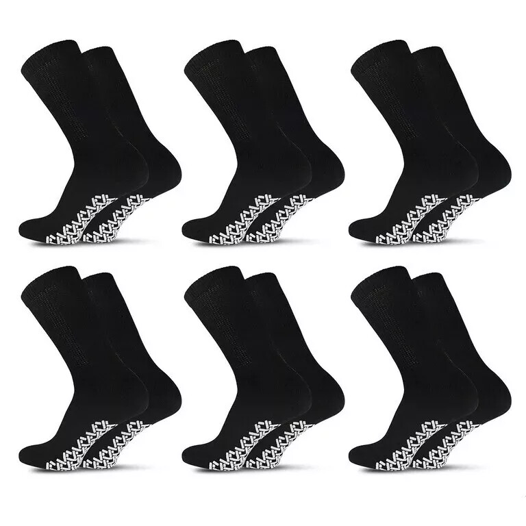 Wholesale Bulk Men’s Black Non Skid Diabetic Crew Socks Non Binding Loose Fit