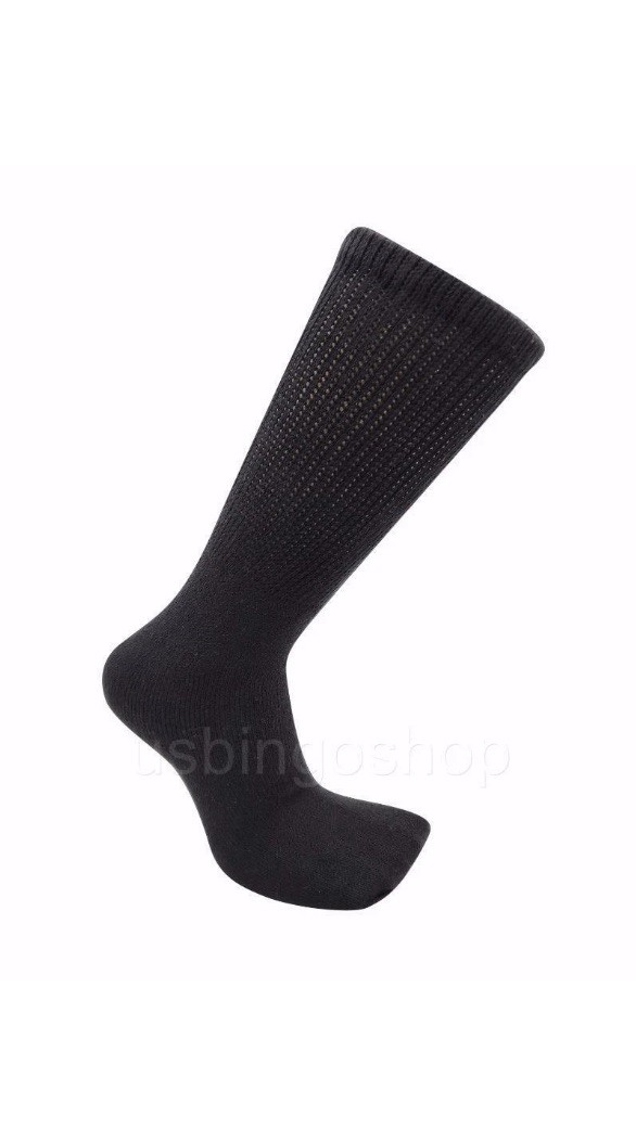 3 Pairs Black Men Loose Fit Top Circulatory Diabetic Crew Socks Cotton 10-13