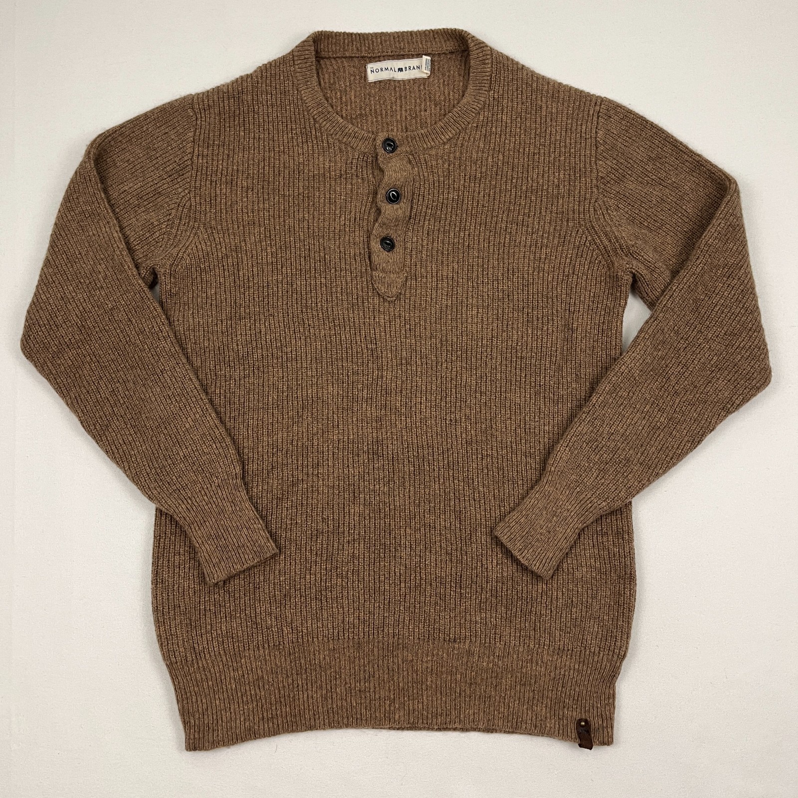The Normal Brand Sweater Mens L Tall Fit Merino Lambs Wool Henley Pullover Prep