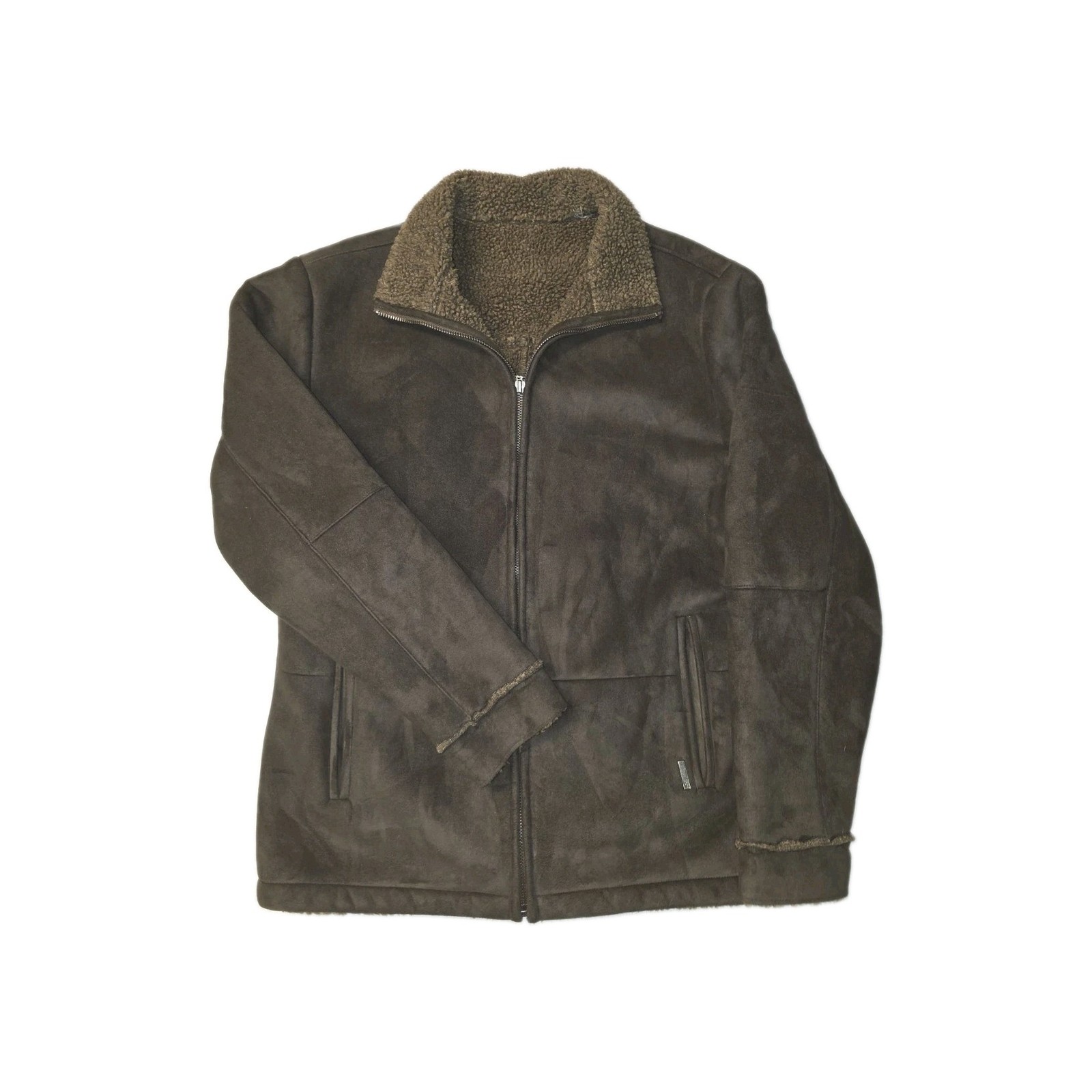 Weatherproof Garment Company Faux-Suede Sherpa-Lined Size L Dark Brown Jacket