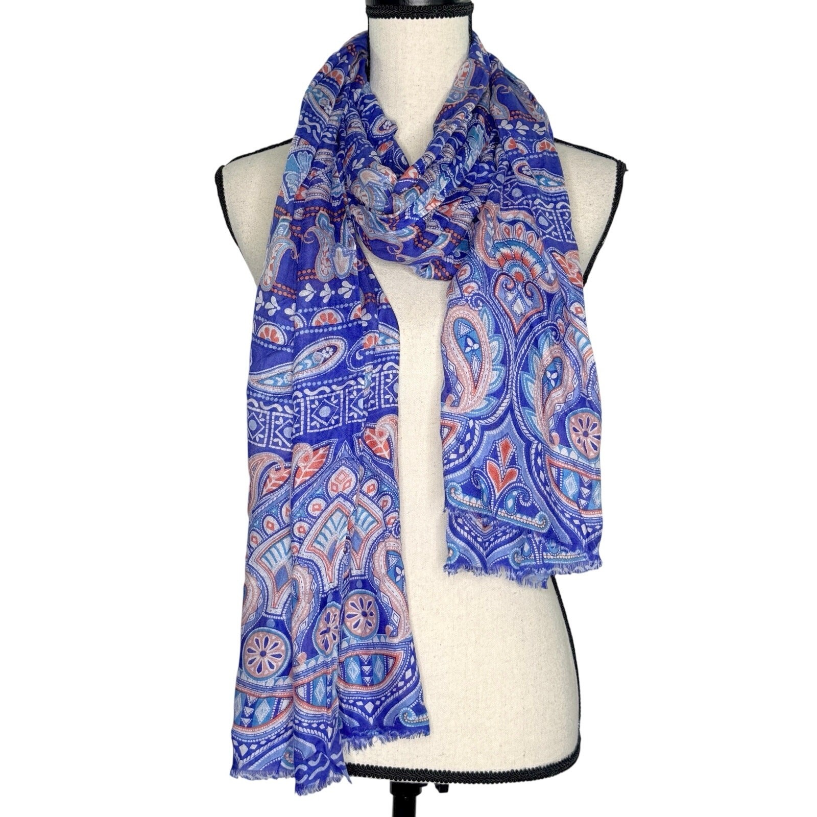 J. McLaughlin Blue Multicolor Paisley Scarf Lightweight Travel Multifunctional