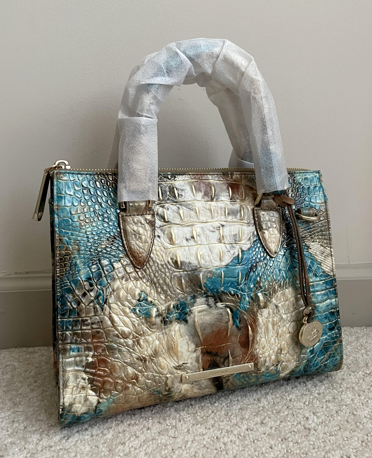 BRAHMIN Melbourne Anywhere Convertible Satchel Bag BIRD Of PARADISE Teal NWT NIP