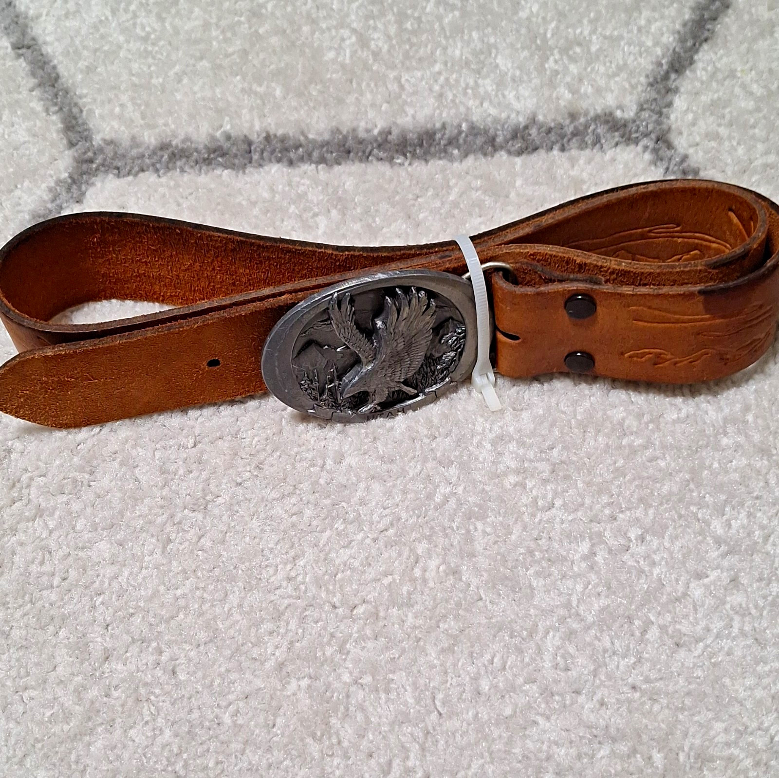 Men’s Brown Belt Size 36 1.5″ Adjustable Utah Eagle Buckle Genuine Leather