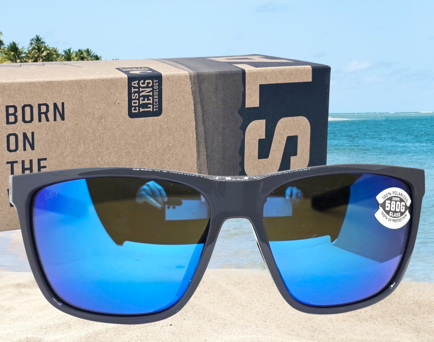 COSTA DEL MAR shiny gray/blue mirror FERG XL polarized 580G sunglasses NEW!