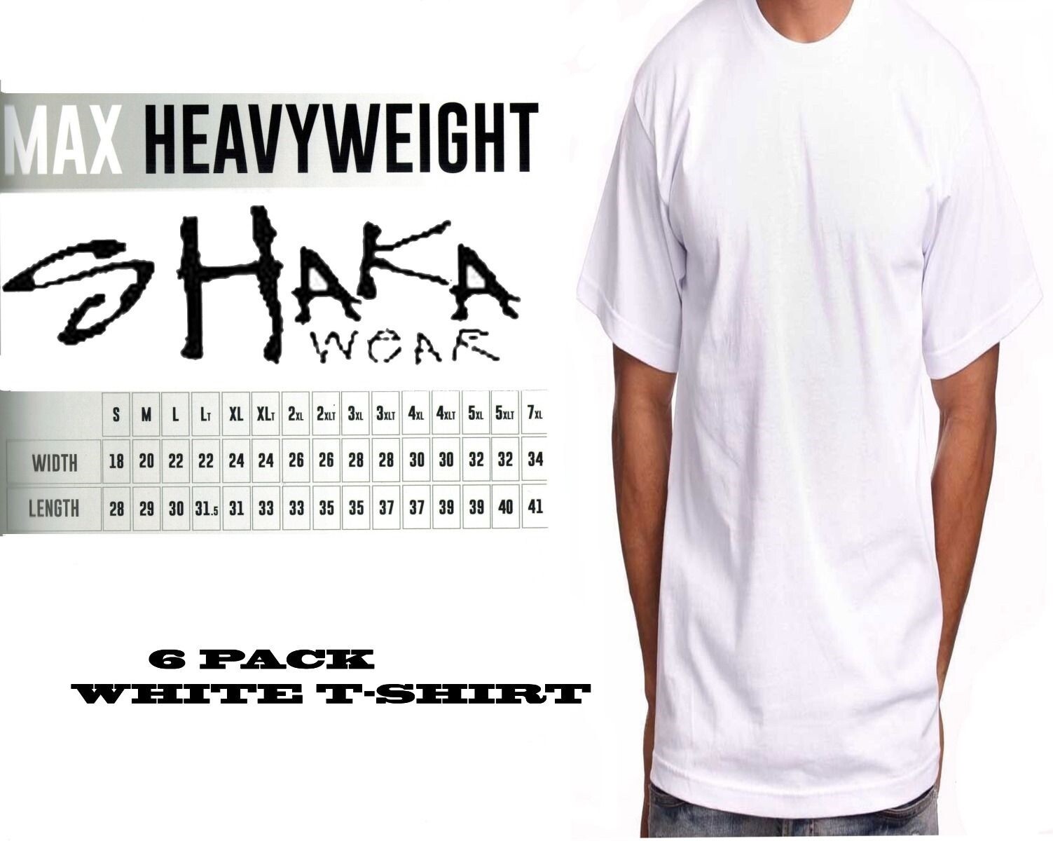 6 Pack Shaka Wear Mens Max Heavyweight T-shirt White Basic Plain Tee