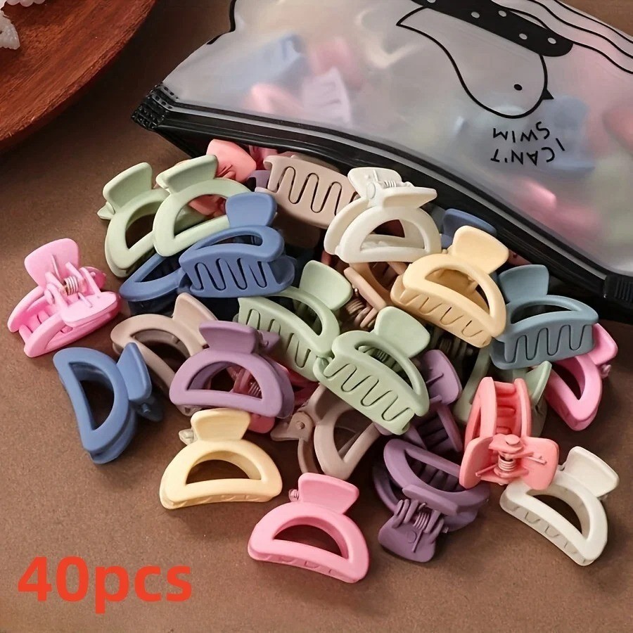 20 Pcs/bag Solid Color Matte Hollow Hair Claw Clip Candy Color Catch Barrettes S