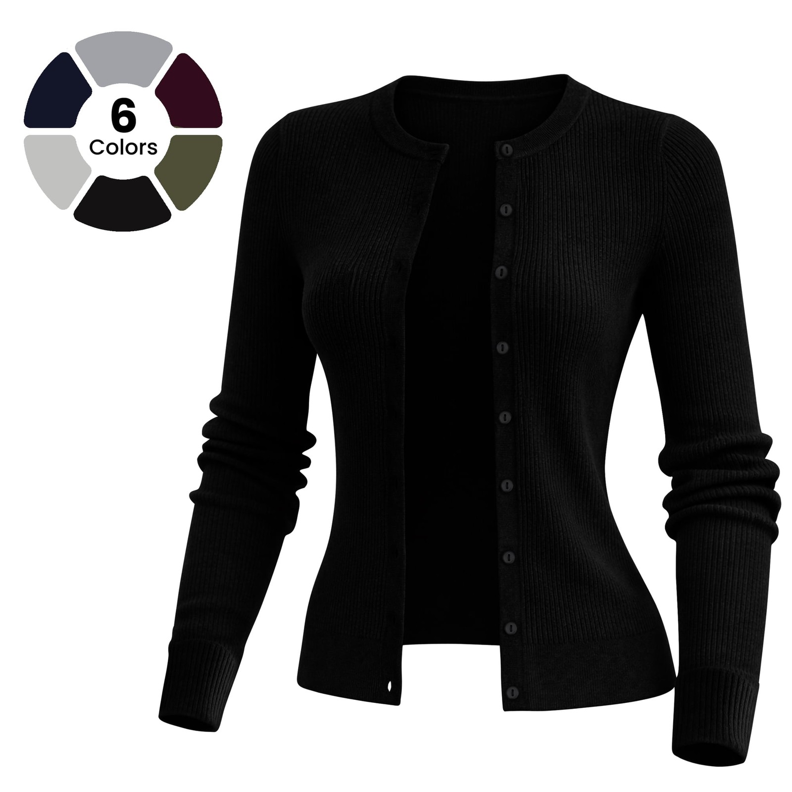 Women’s Ribbed Knit Cardigan Soft Button Down Long Sleeve Lightweight Sweater