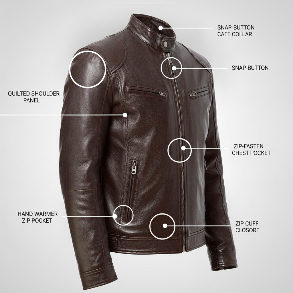 Men’s Brown Sheepskin Leather Jacket Cafe Racer Biker Real Soft Motorcycle Coat