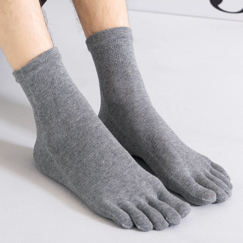 5Pack Men Athletic 100% Cotton Five Finger Toe Sport Solid Crew Ankle Socks 7-11