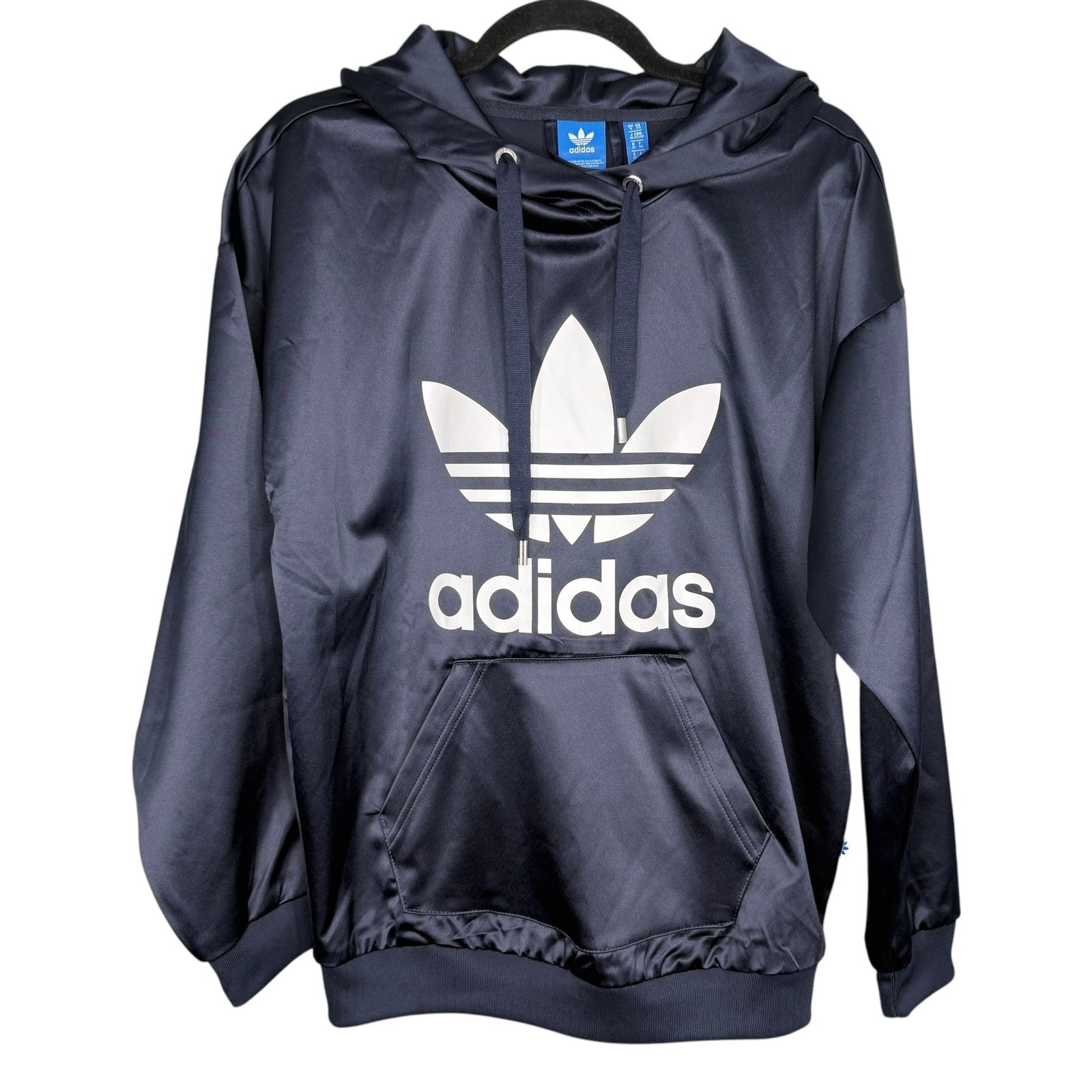 Adidas Originals Size XS Trefoil Women’s Satin Pullover Hoodie Legend Ink/White
