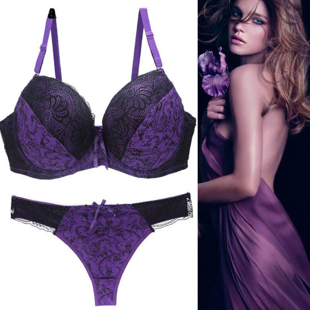 Sexy Foral Lace Push Up Bra Sets Extreme Padded Lingerie Panties Set B C D DD E