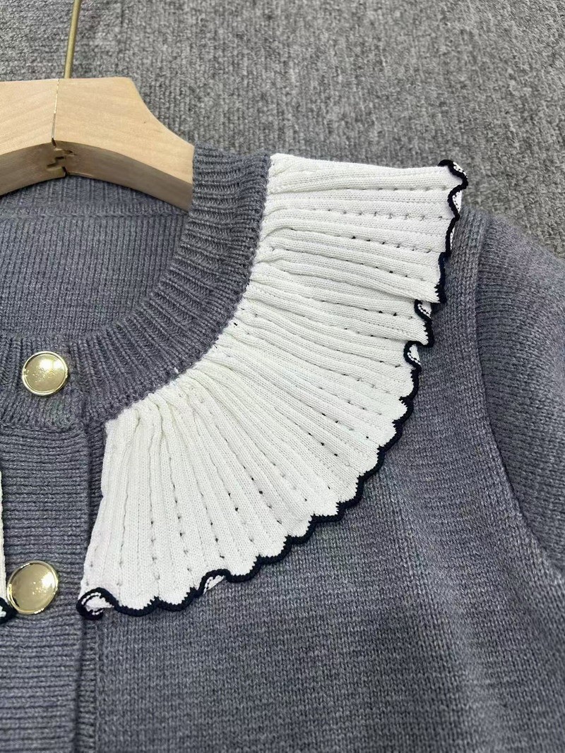 Sandro Color-blocking ruffled knitted cardigan women’s sweater coat