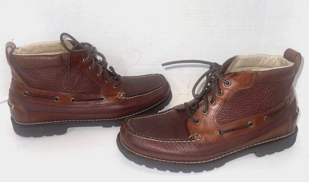 LL Bean Allagash Bison Leather Chukka Boots Mens 10.5 D Handsewn Moc Toe Brown