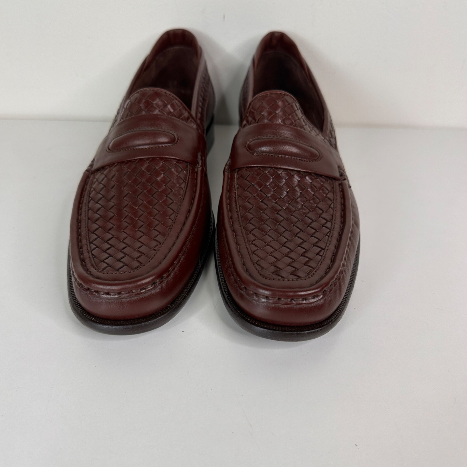 E.T. Wright Cedar Brown Leather Weave Penny Loafers 10B Mens Dress Shoes Italy