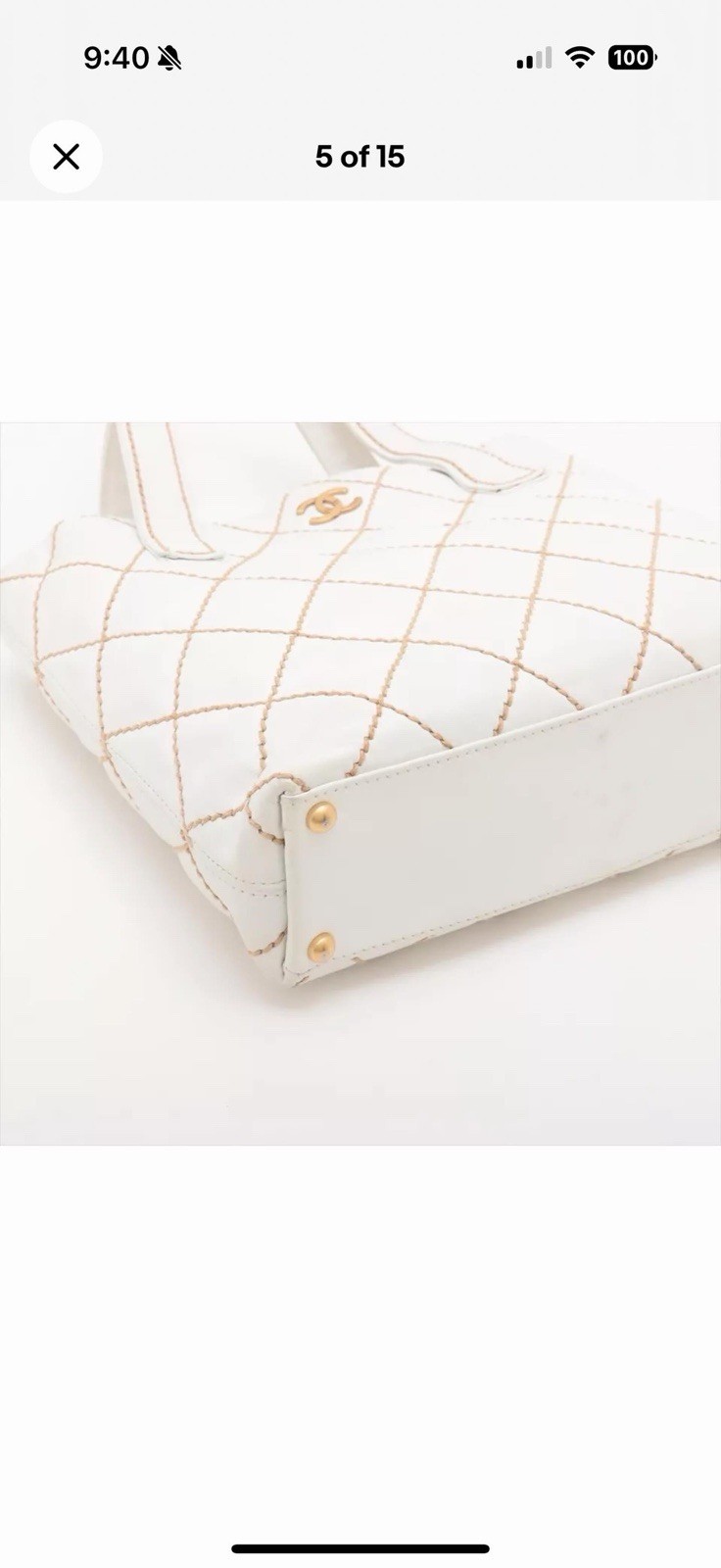 CHANEL White Quilted Tote Bag Gold Hardware Magnetic Closure Double Handles