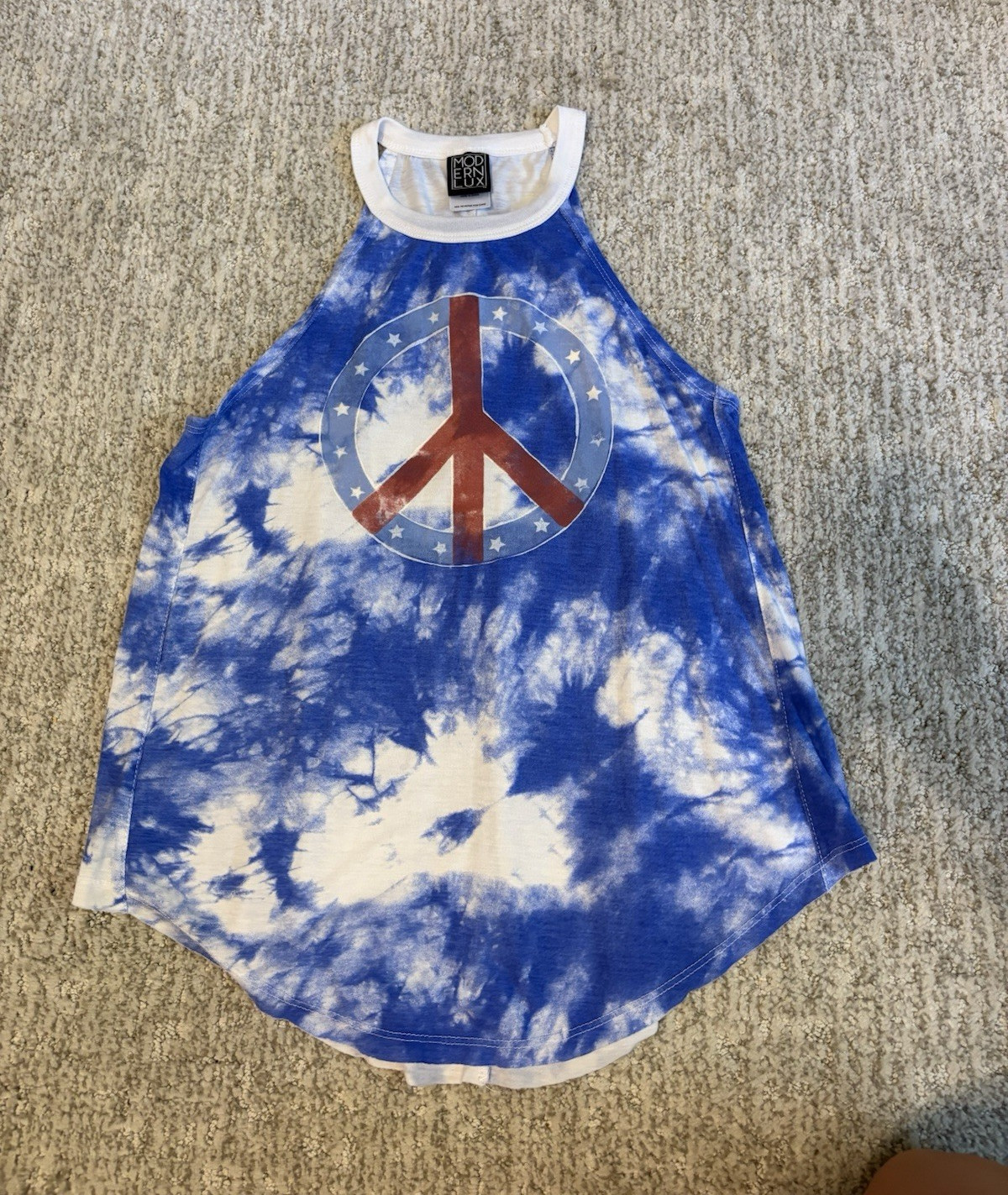 Modern Lux Tank Sleeveless Tie-Dye Peace Blue USA 4th of July Women Small