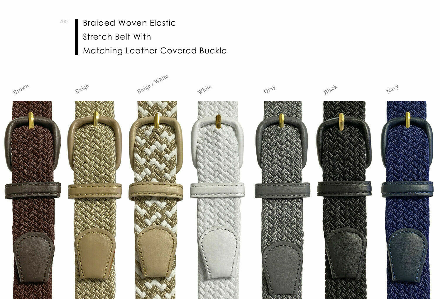 7001 Women’s Leather Covered Buckle Woven Elastic Stretch Belt, 1-1/4″ Wide
