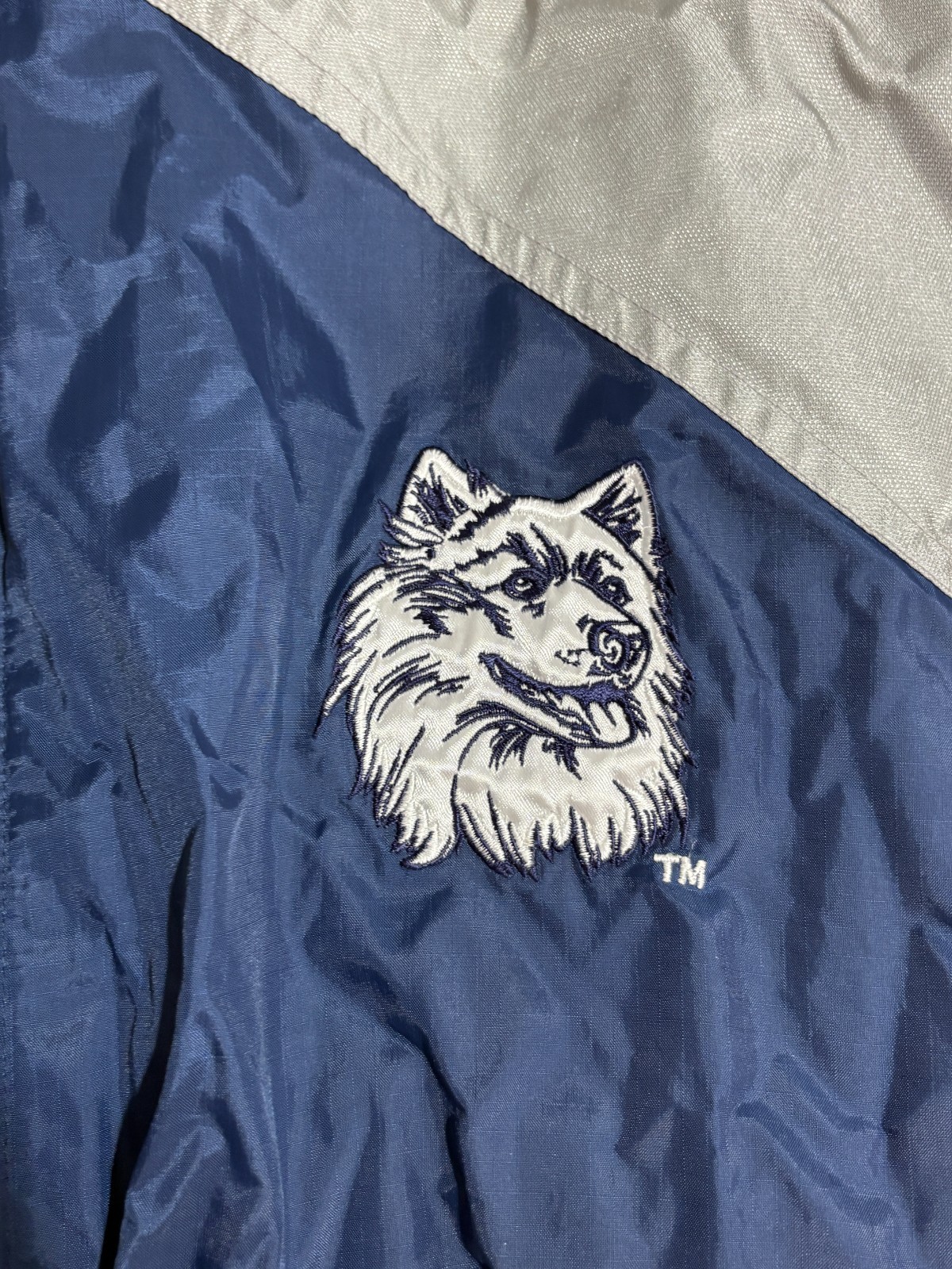 Vintage UConn Huskies Puffer Jacket Mens XL Blue Embroidered NCAA Fleece Lined
