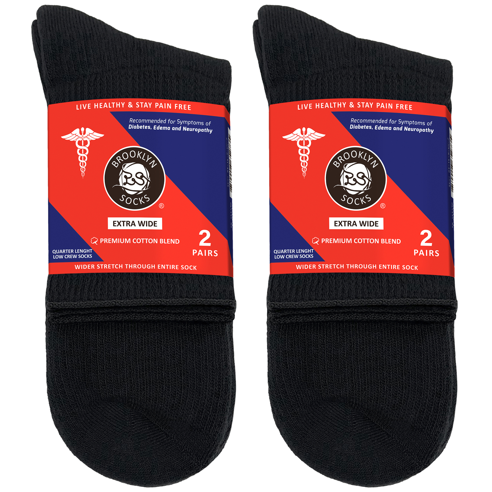 4 pairs Extra Wide Cotton Diabetic Quarter/Over-the-Ankle Health Socks (10-16)