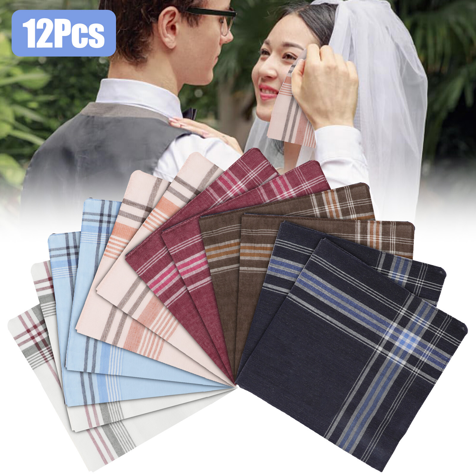 12Pcs Men Handkerchiefs Classic Hankies Cotton Hanky Pocket Square Perfect Gift