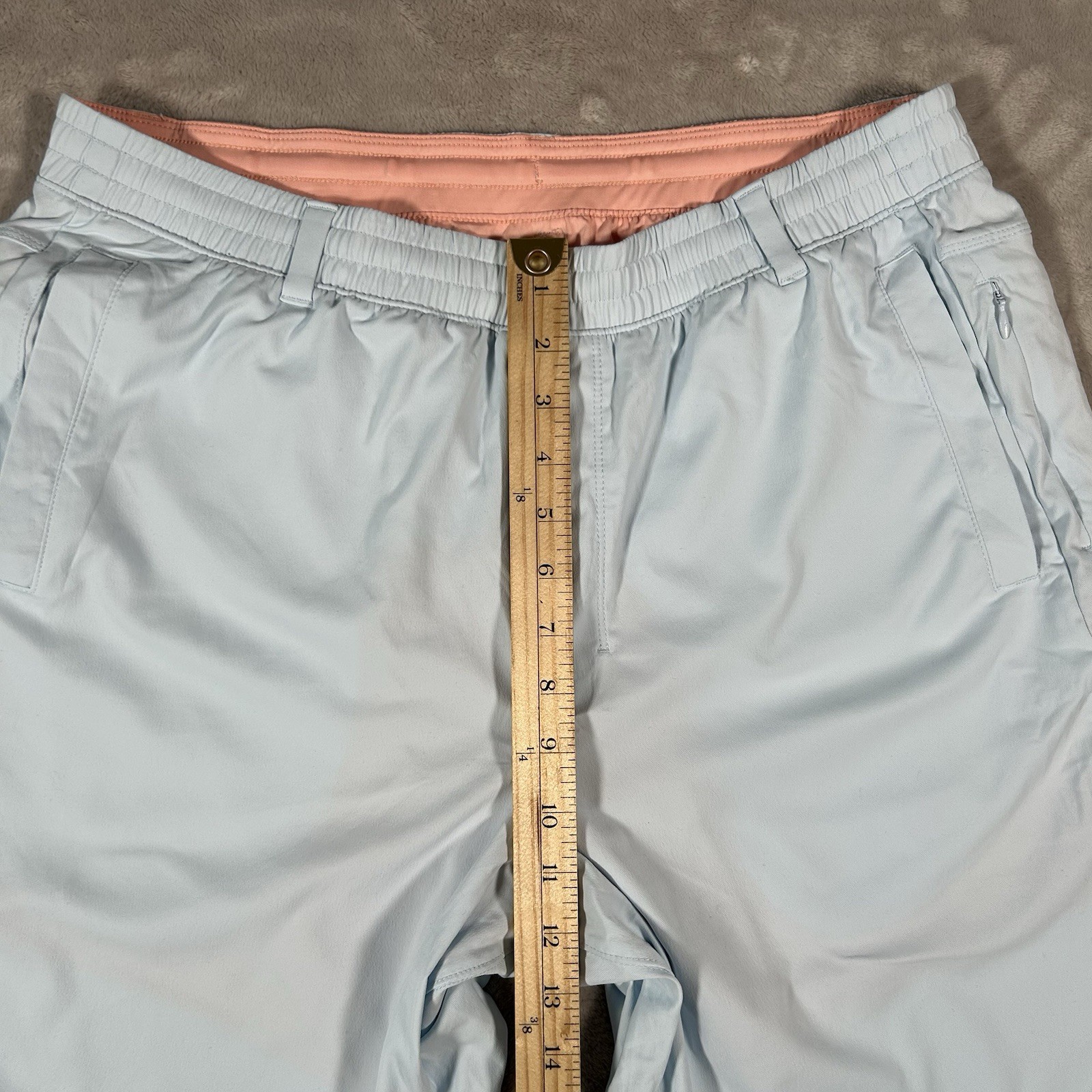 Birddogs Shorts Mens 2XL 9″ Sky Blue Lined Elastic Waist Drawstring Zip Pocket