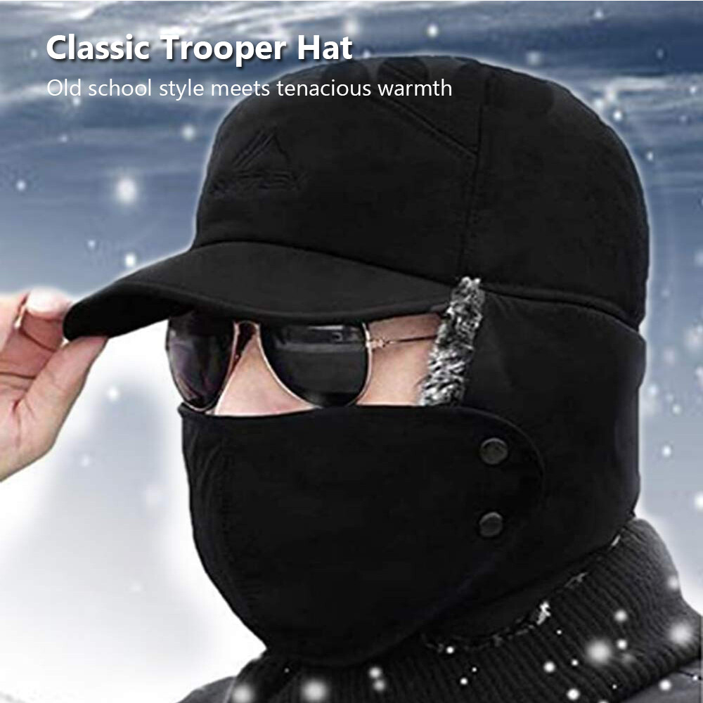 Men Winter Trapper Hat Fur Ear Flap Warm Aviator Cap Face Mask Windproof Thermal