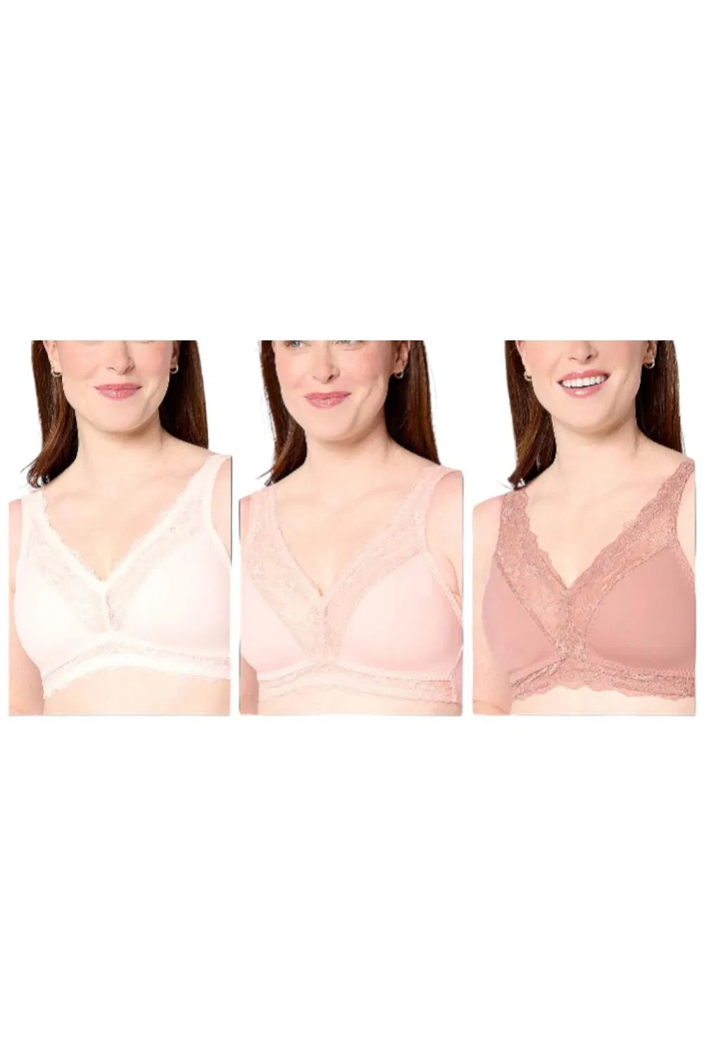 Breezies Women’s 3-Pk Soft Support Lace Wirefree Unlined Bra Tonal