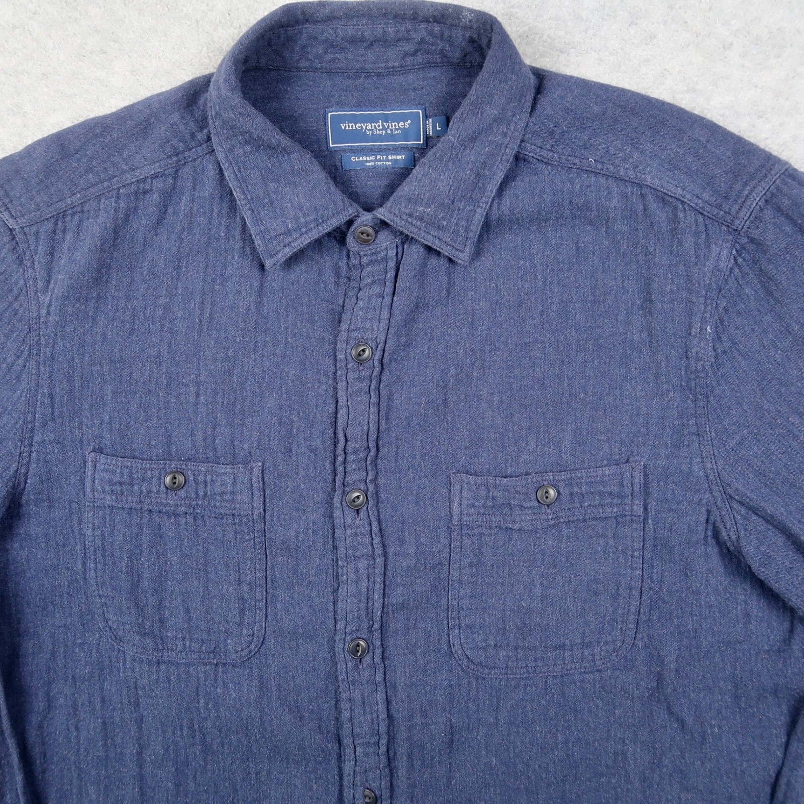 Vineyard Vines Mens Large L Classic Fit Shirt Blue Cotton Long Sleeve Button Up
