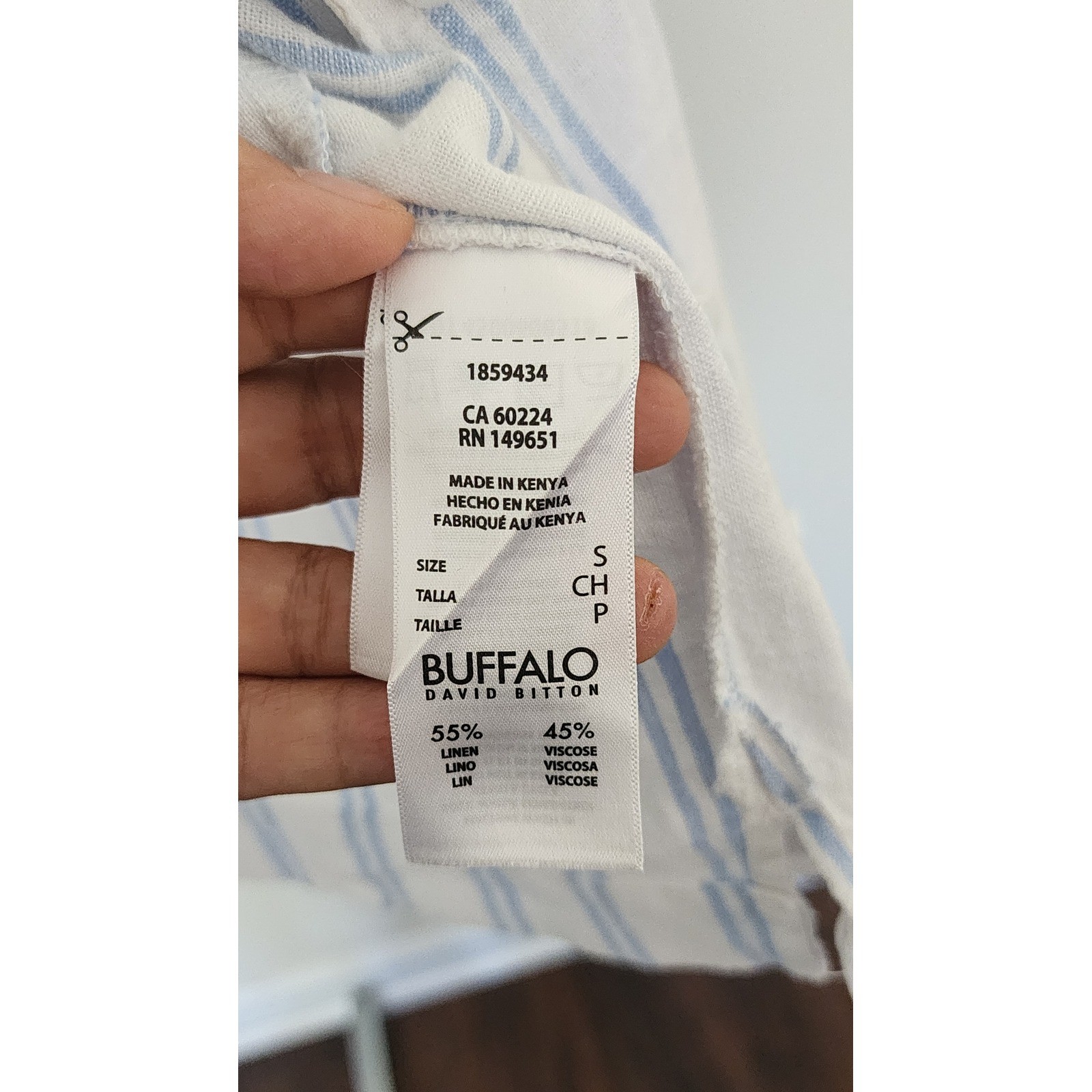 Buffalo David Bitton Womens Linen Blend Striped Short Sleeve Camp Shirt Blue S