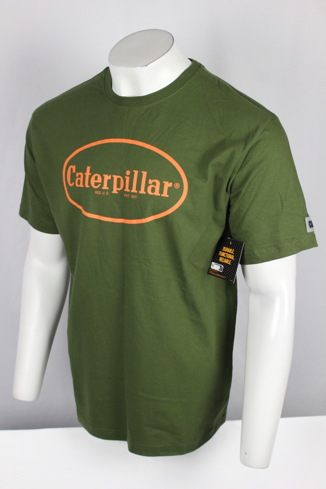 CAT Caterpillar Men’s T Shirt Retro Logo Short Sleeve Chive Green 1010030