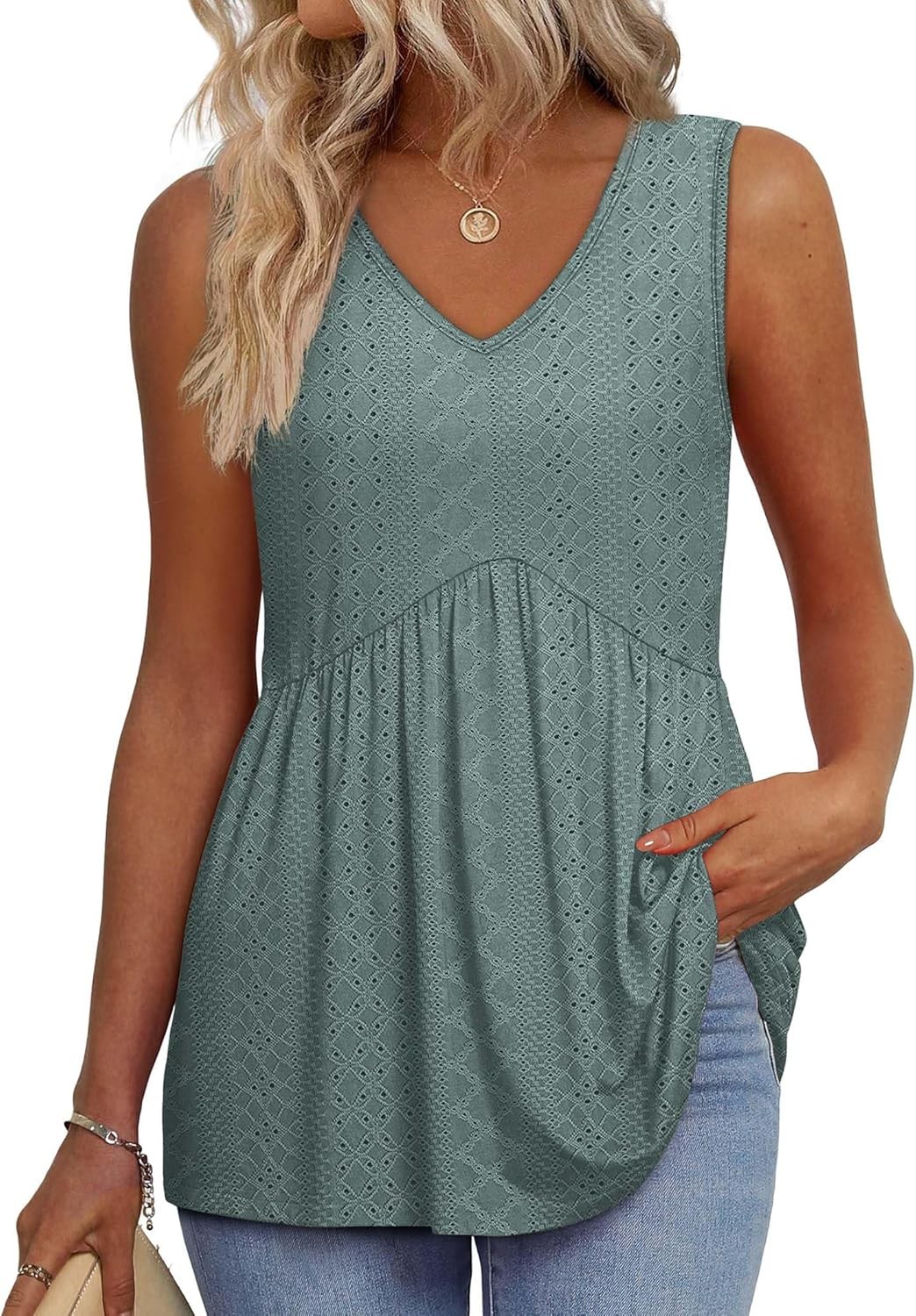 Womens Flowy Babydoll Tank Top Sleeveless V Neck Peplum Summer Casual Blouse