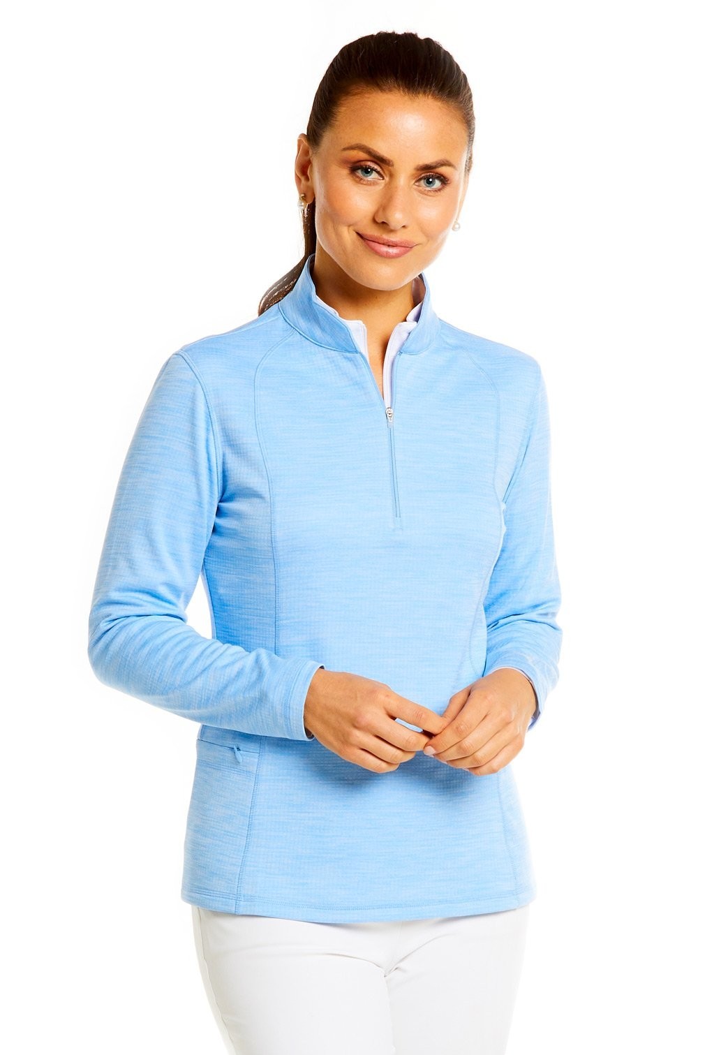 Ibkul Space Dye Mini Grid Knit Pullover SPF 50 Blue Size L EUC Returns Accepted