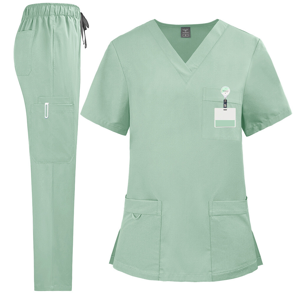 2pcs/set Medical Uniform Nursing Scrub Men Women V-Neck Straight Multi-pocket