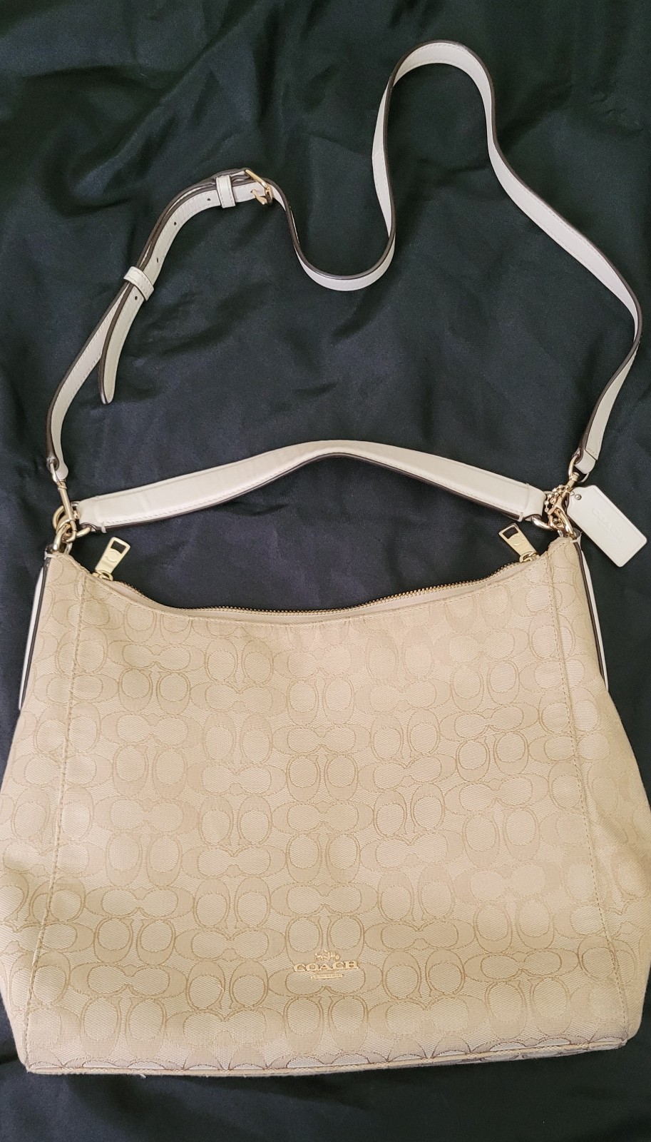 Coach Beige Signature Logo Crossbody Bag Zip Top w/ Detachable Adjustable Strap