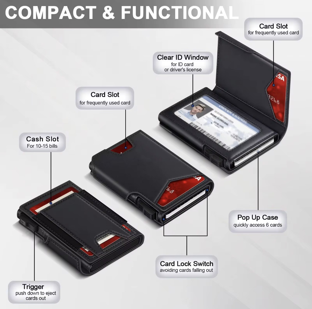 Wallet for men Smart Pop Up RFIDBlocking Slim MetalCard Holder withID Window