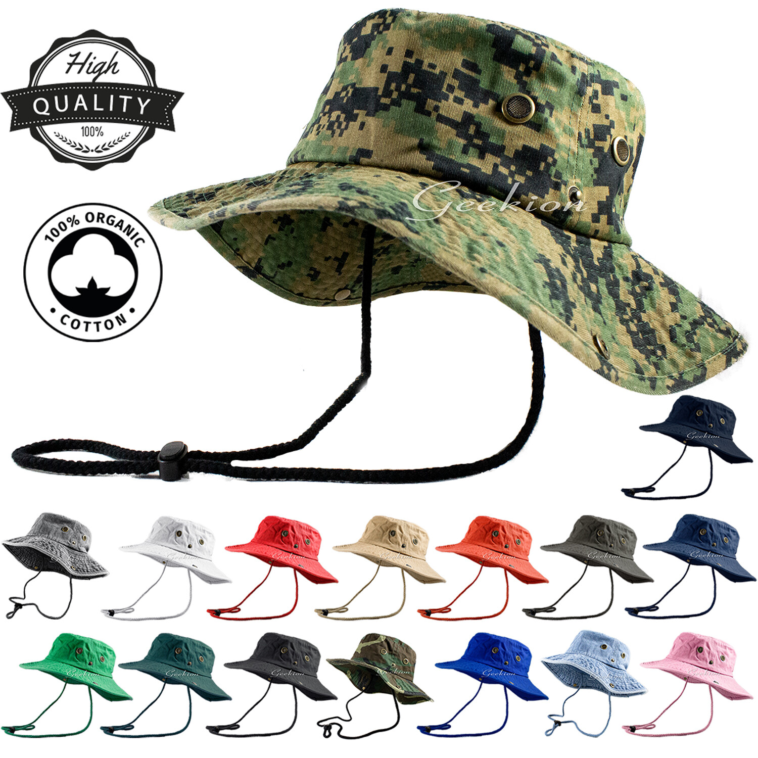 Unisex 100% Cotton Bucket Hat Fishing Camping Safari Military Boonie Sun Summer