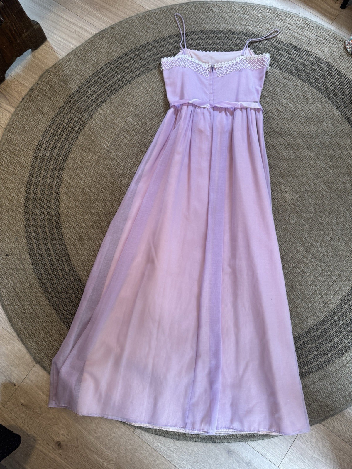 Vintage 70s House of Bianchi Lavender Chiffon Maxi Dress Lace Prom Gown Sz 6