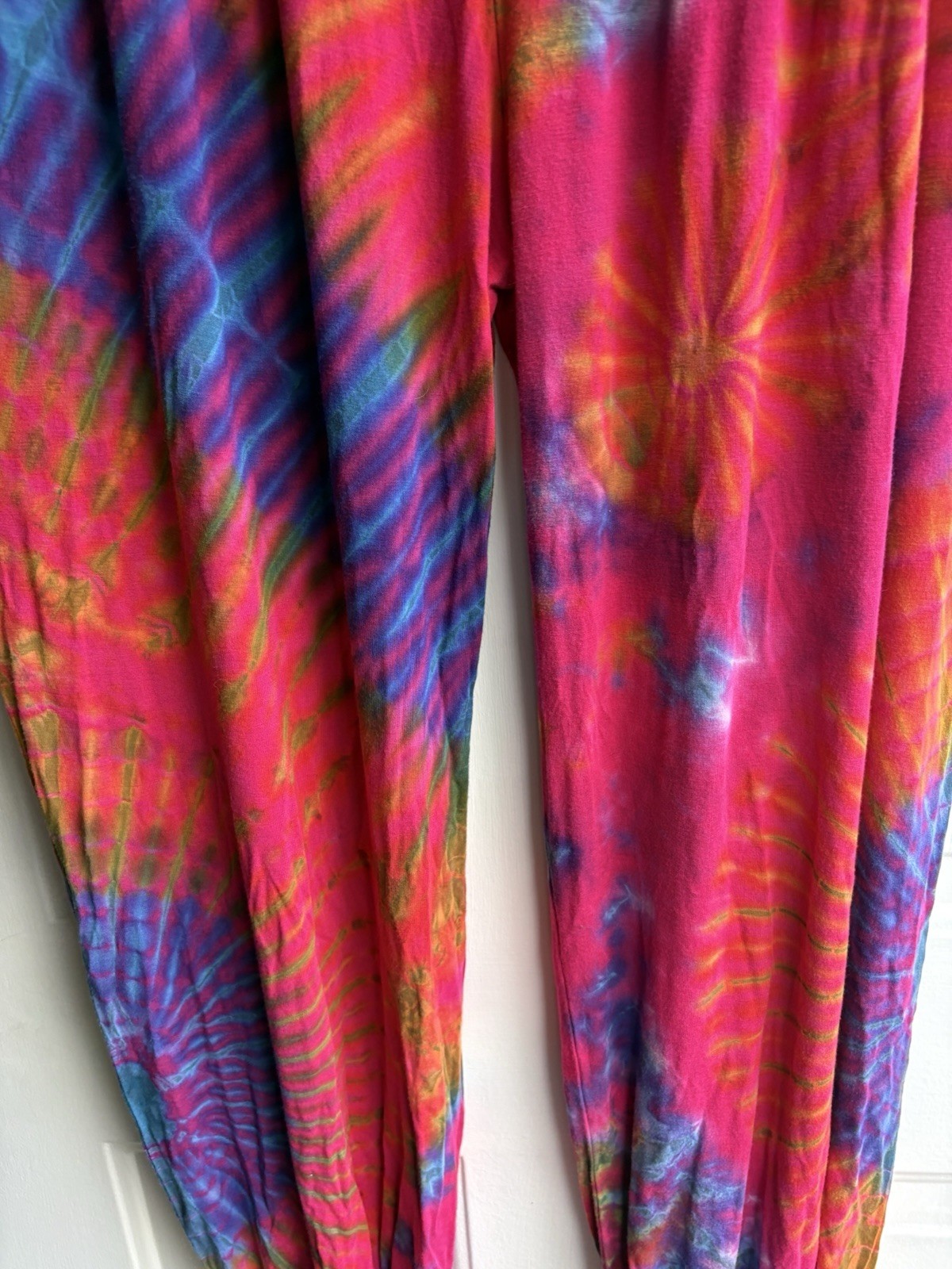 Boho Tie Dye Harem Pants Super Stretch Elastic Waist Gathered Ankle Pull on OSFM