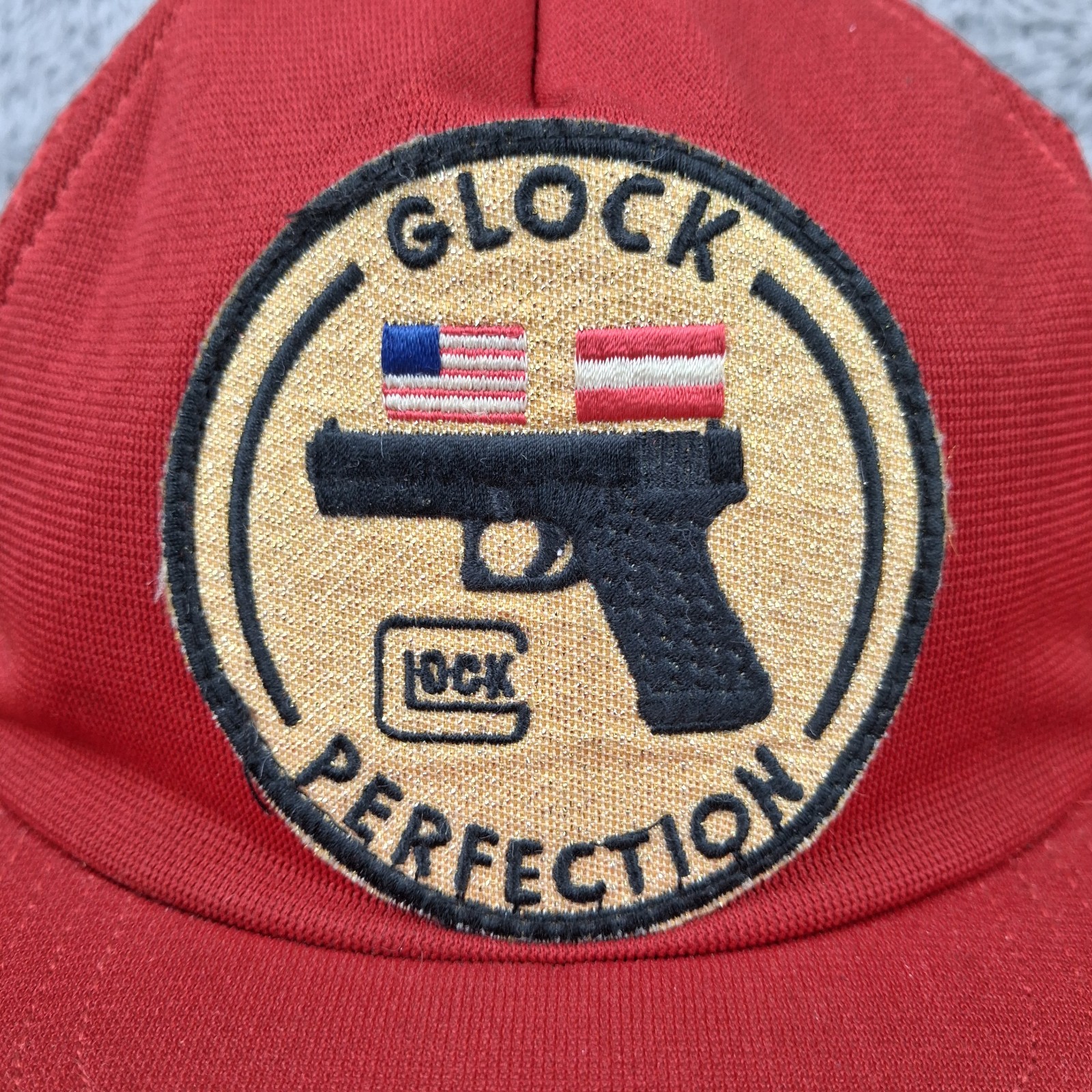 Vintage Glock Firearms Hat Cap Snapback RED Mesh Trucker Made in USA Patch Mens
