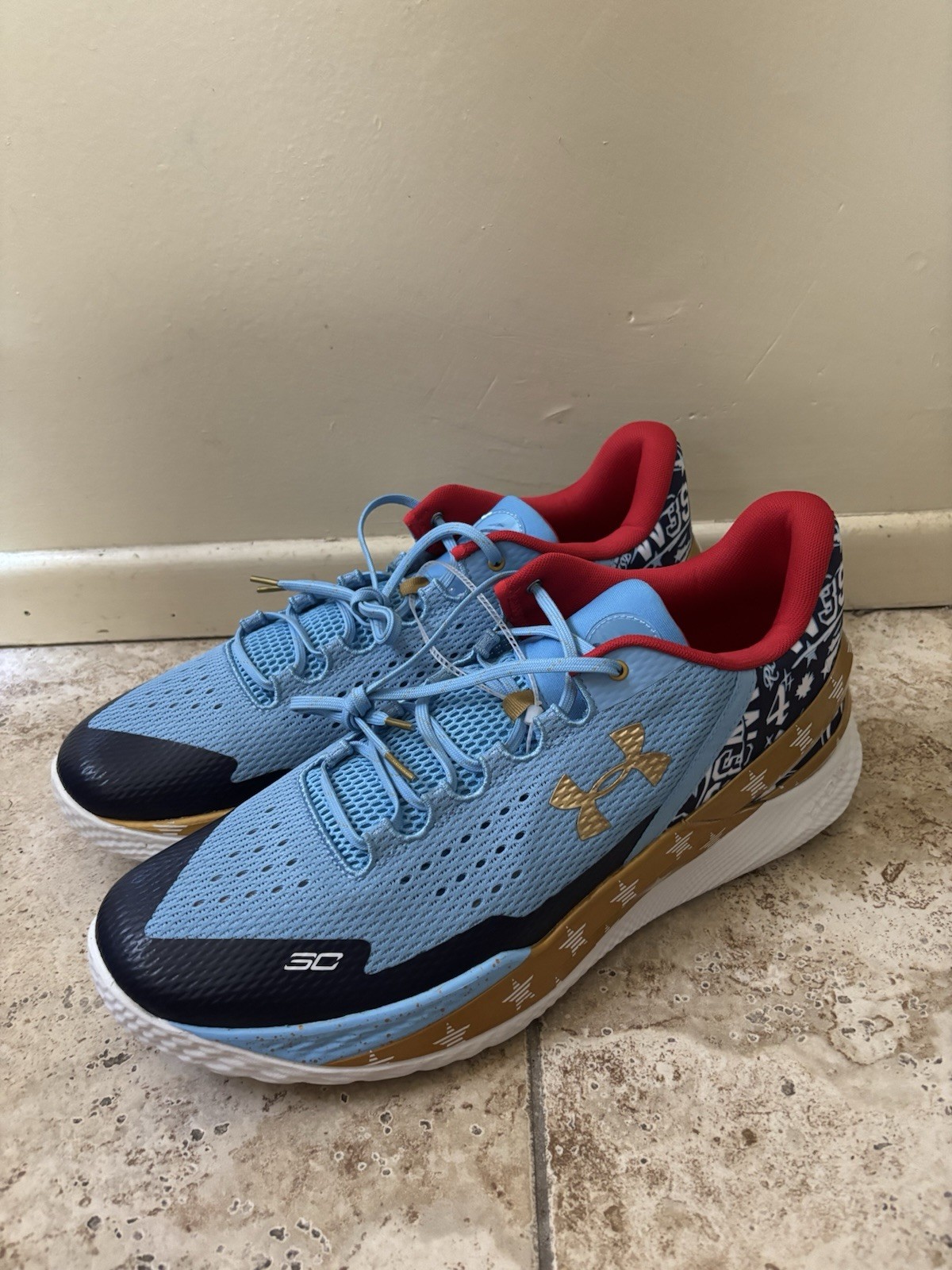 Under Armour Curry 2 All Star Blue Red Gold Basketball 3026276-402 Mens Size 16