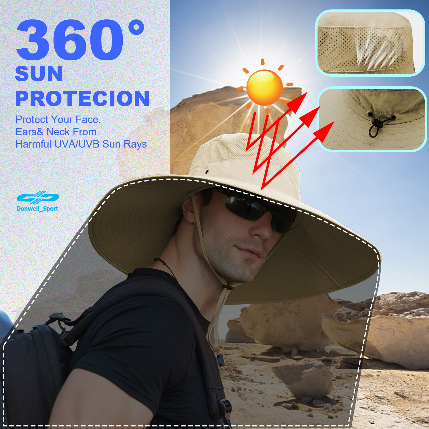 Wide Brim Sun Hat Breathable Bucket Cap Summer Fishing UV Protection Men Women