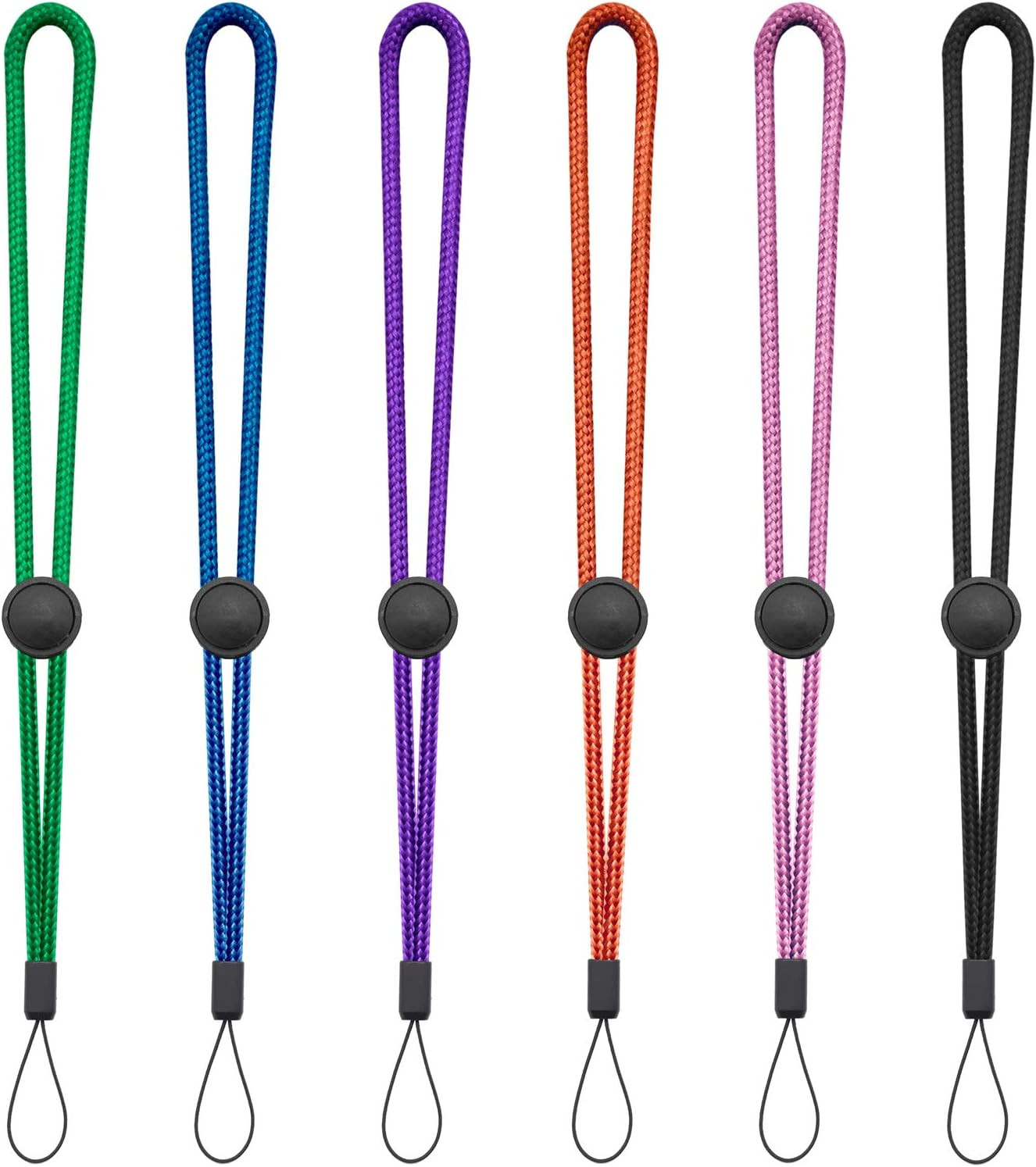 Adjustable 6-Pack Nylon Wrist Lanyards in 6 Colors for Keys, ID, and Accessories